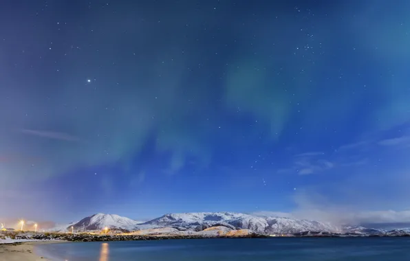 Winter, stars, lake, the evening, hoary