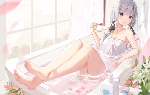 Water, girl, Cup, bath, Azur Lane