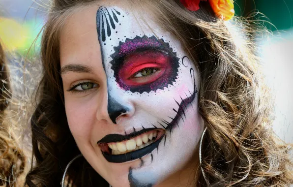 Look, girl, face, paint, day of the dead, day of the dead