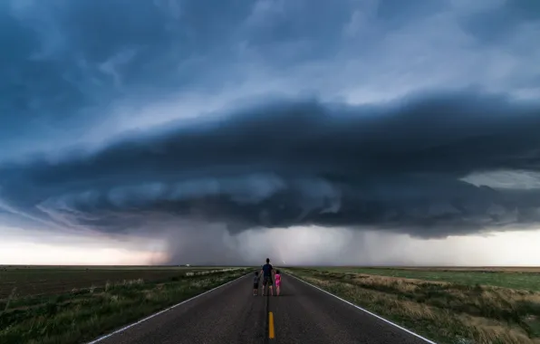 Picture road, the sky, storm, children, people, cyclone, male