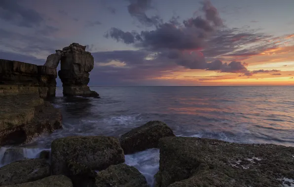 Picture sea, UK, clouds, the sky, rocks, stones, sunset, Pulpit Rock