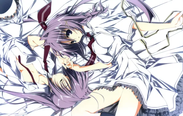 Picture girls, bed, cross, anime, art, tie, lying, clips