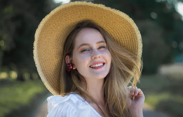 Girl, smile, hat, cherry, Rus, Maciej Werbliński