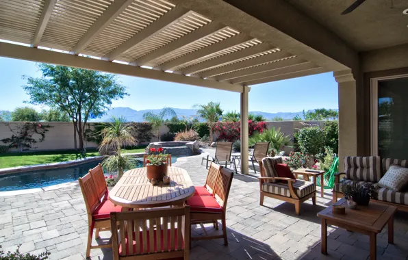 Picture style, furniture, interior, terrace, pool, design