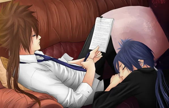 Sleeping, pillow, guys, paper, reads, Katekyo Hitman Reborn