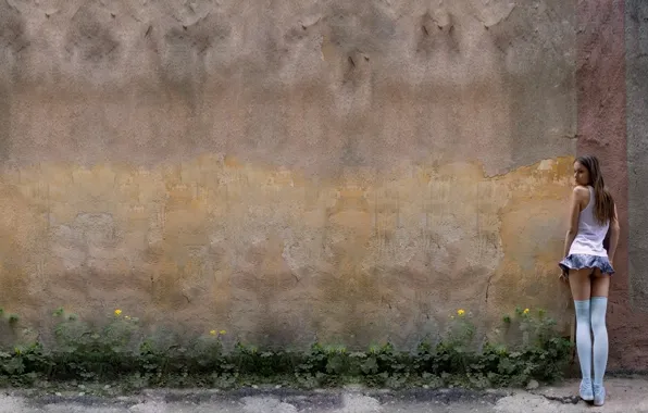 Girl, flowers, Wall
