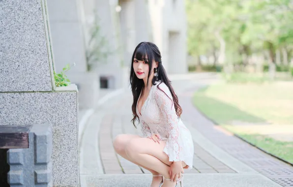 Picture pose, look, face, hair, dress, girl, model, Asian