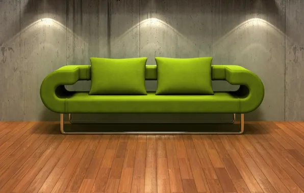 Sofa, Backlight, Wall, Green, Flooring