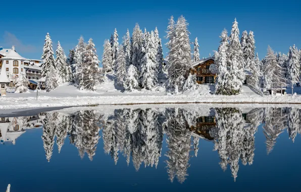 Picture photo, Nature, Winter, Reflection, Lake, Austria, Snow, Styria