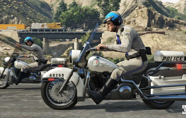 Picture motorcycles, police, Michael, Grand Theft Auto V, gta 5, Trevor