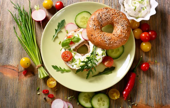Greens, Board, shadow, cucumber, plate, pepper, sandwich, vegetables