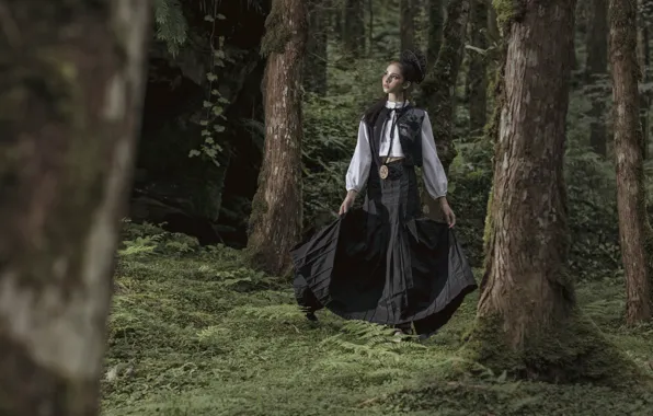 Picture forest, girl, trees, style