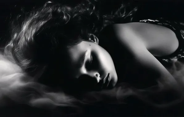 Girl, light, pose, fog, sleep, portrait, sleeping, lies