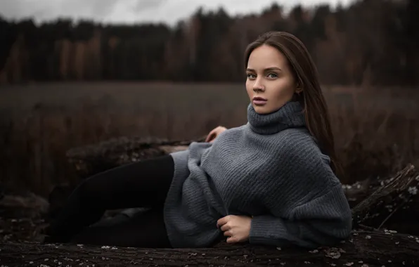 Picture autumn, the sky, clouds, trees, pose, Girl, lies, Ilya Baranov