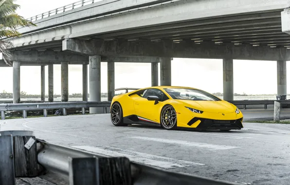 Lamborghini, Bridge, Yellow, VAG, Huracan, Perfomante