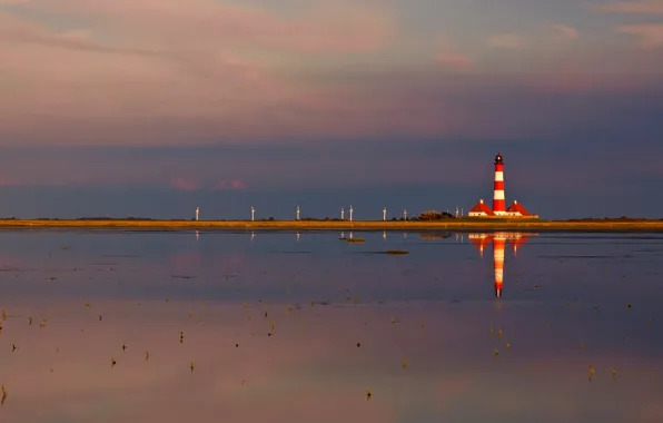Picture sea, the sky, clouds, lighthouse, mill, Electromechanical
