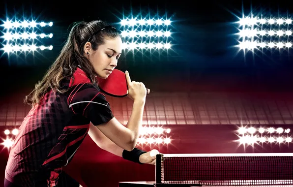 Pretty, professional, player, playing, practicing, ping-pong