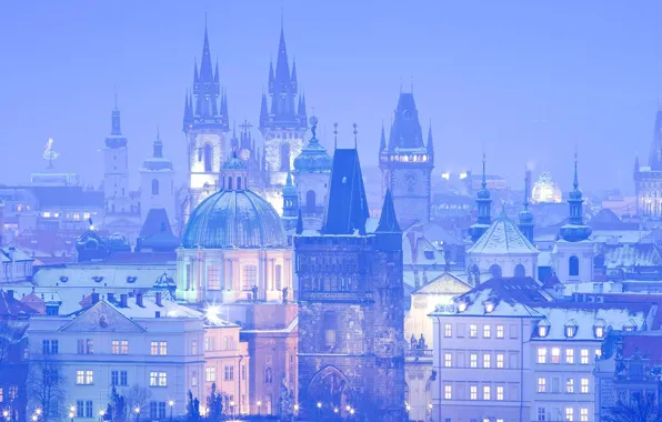 Picture home, panorama, haze, old town, Prague Czech Republic