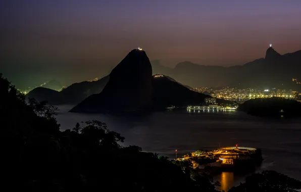 Picture landscape, mountains, night, the city, lights, panorama, Rio de Janeiro