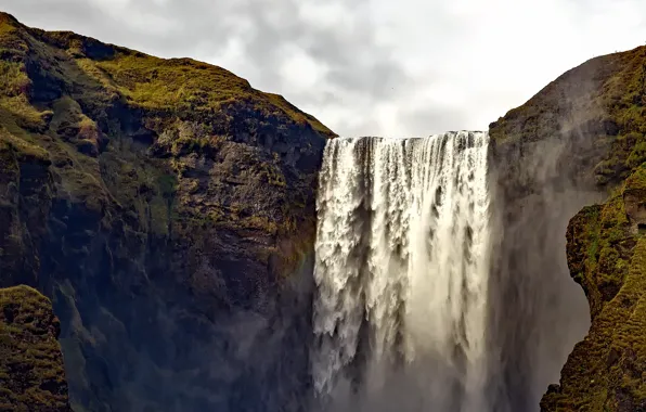 Picture rocks, waterfall, stream, Iceland, Skogafoss