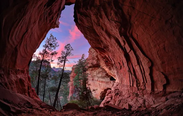 Picture the sky, clouds, trees, sunset, mountains, nature, rocks, canyon