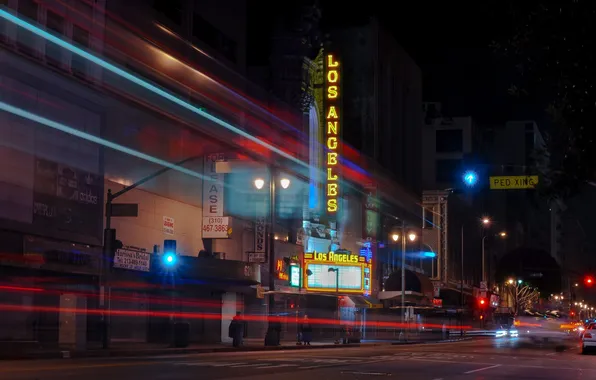 Night, lights, california, CA, night, usa, los angeles, downtown