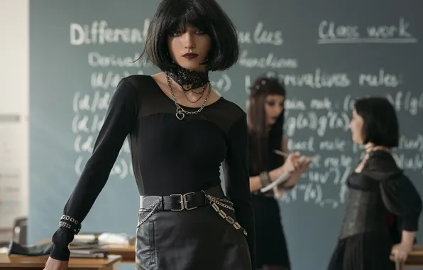 School, goth, students, classroom