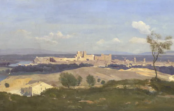 Landscape, picture, panorama, Camille Corot, Jean-Baptiste-Camille Corot, Avignon. View from West
