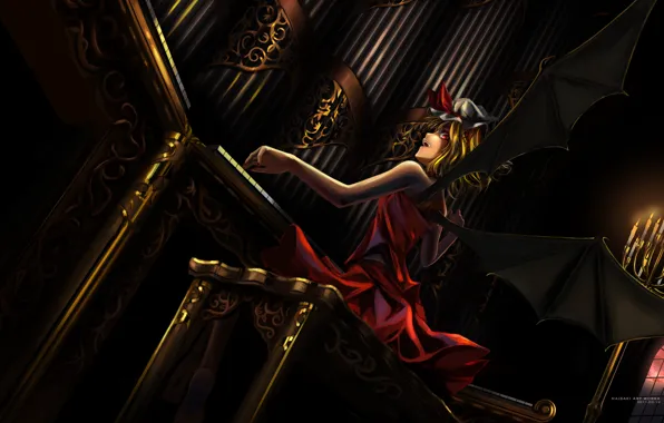 Girl, wings, candles, dress, touhou, body, flandre scarlet, Touhou