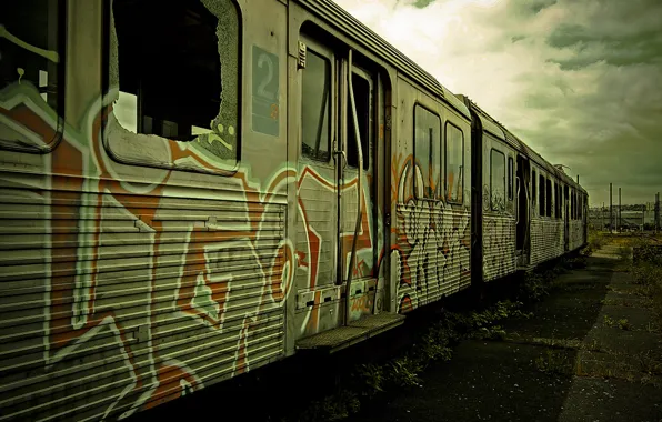 Graffiti, train, the car, train, wasteland, abandoned, graffiti