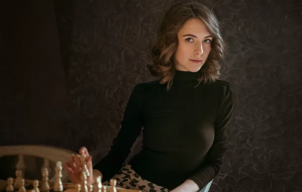 Look, girl, pose, background, chess, Albert Forest, Victoria Makarenko