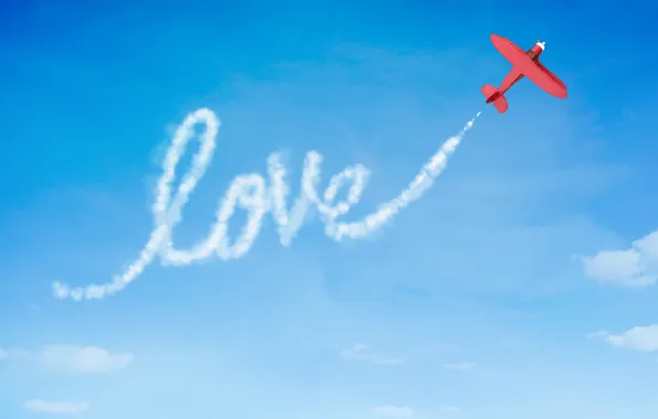 The sky, love, blue, the plane, message, Love message