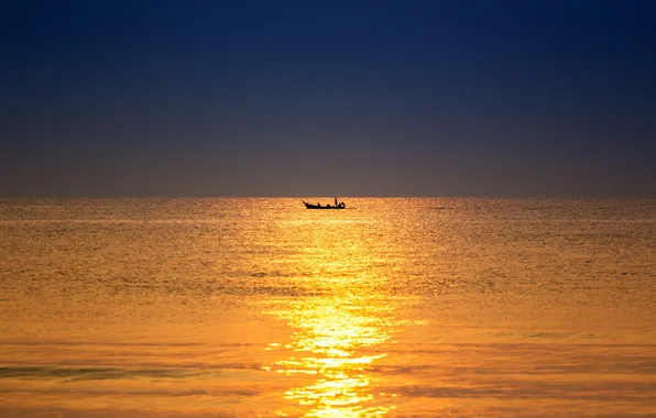 Picture sea, landscape, sunset, boat