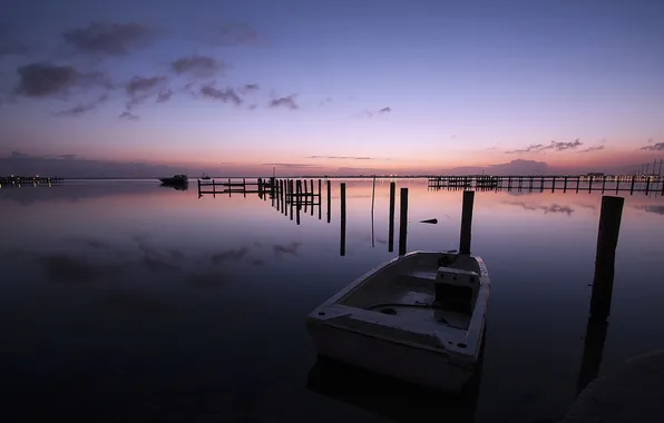 Sunset, lake, boat