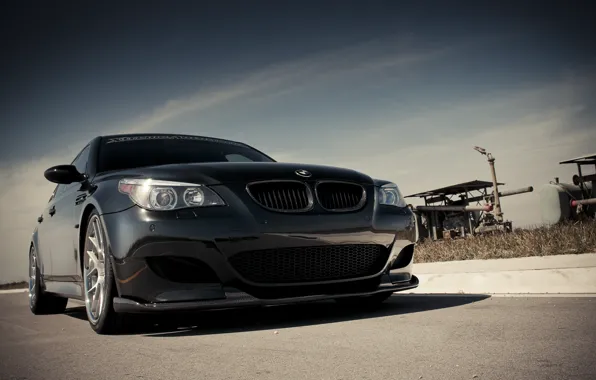 Picture the sky, clouds, black, BMW, BMW, black, the front part, E60