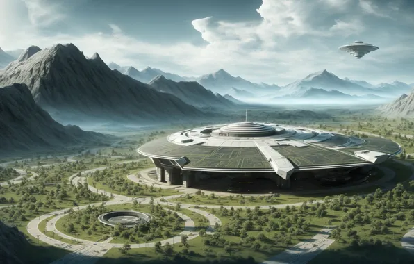 Future, landscape, art, fantastic, digital art, mounts, Futuristic, si-fi