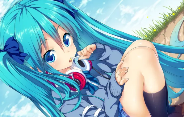 Anime, girl, baby, Vocaloid, candy, MiKu