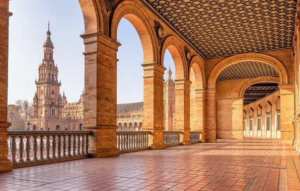 Sunset, Area, Spain, Sunset, Square, Spain, Seville, Seville