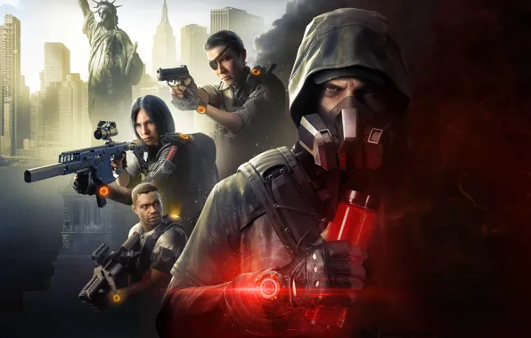 The city, weapons, soldiers, the statue of Liberty, Tom Clancy's The Division 2