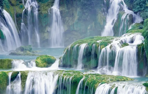 Landscape, waterfall, cascade