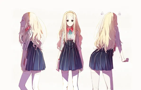Picture strips, back, dress, girl, book, bow, manga, long hair