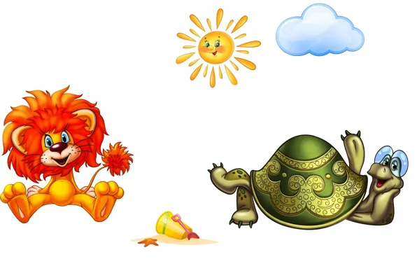 Picture mood, cartoon, turtle, art, picture, the sun, lion, children's