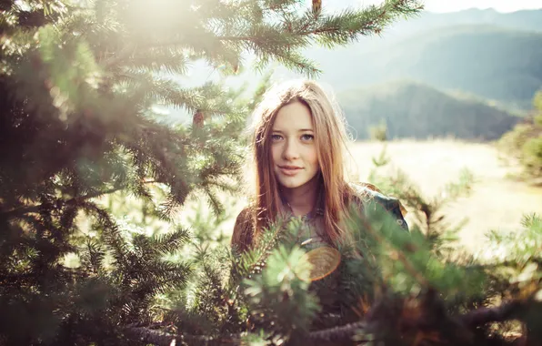 Picture girl, trees, branches