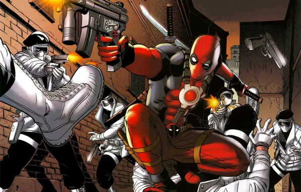 Gun, marvel, comics, deadpool, heroes