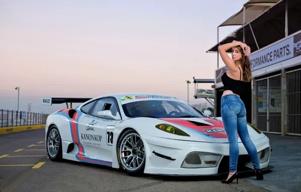 Picture look, Girls, Ferrari, beautiful girl, white car, posing on the car