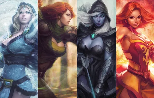 Game, girls, game, DotA 2, Defense of the Ancients, Dota 2, drow ranger, lina