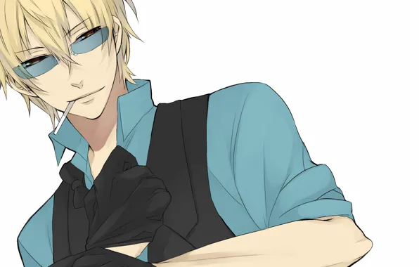 Anime, glasses, cigarette, gloves, shirt, guy, smokes, blonde