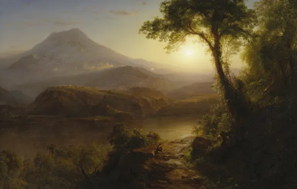 Picture mountains, nature, tree, picture, Frederic Edwin Church, The landscape in the Tropics
