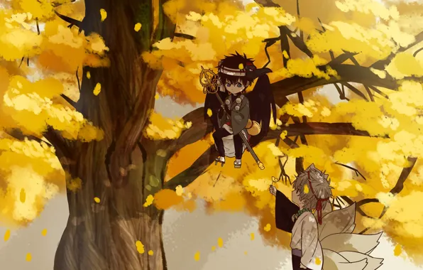 Autumn, tree, anime, art, boys, GinTama