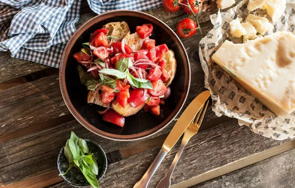 Bow, salad, spices, appetizer, Basil, crackers, tomatoes-cherry, Parmesan cheese
